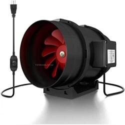 TerraBloom 8 Inch (200 mm) Inline Fan - 735 CFM Exhaust Duct Fan, Built-In Speed Controller, ETL Listed, Pre-Wired 6 FT Grounded Cord - For Use In Grow Tents With Carbon Filters, Fixtures, Attics
