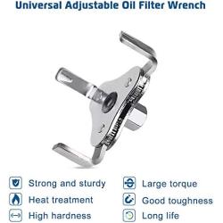 Adjustable 3 Jaw Oil Filter Wrench Tool Best for Removing Motorcycles Cars Trucks & Heavy Duty Oil Filters Fits Diameters 2 1/8-4 1/2 Inches Fits ⅜ and ½ inch Drive