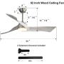 Sofucor Ceiling Fan 52 Inch Wood Ceiling Fan with Lights Remote Control Dimmable Light Reversible DC Motor Modern Ceiling Fan for Kitchen Bedroom Basement Dining Living Room Grey