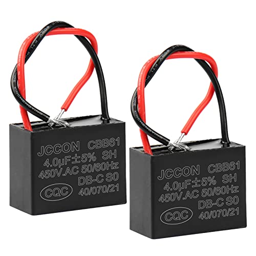 BEEYUIHF CBB61 Fan Capacitor 4.0UF 450V AC 50/60Hz 2 Wire for Fan/Ceiling Fan Motor Start Run Capacitance(Pack of 2Pcs)