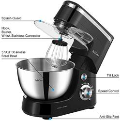 BONISO Stand Mixer, 5.5-QT 600W Tilt Head Food Mixer with Dough Hook, Beater and Whisk, Kitchen Electric Mixer with Stainless Steel Bowl Splash Guard (black)