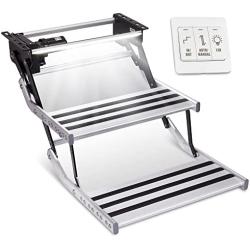 Hike Crew 12V Automatic RV Steps | Magnetic Switch Motorized 2-Step Platform & Power Kit w/LED Light, Aluminum & Steel Construction 440 Lb Capacity | Anti-Slip Grip Custom Control & Easy Bolt Assembly