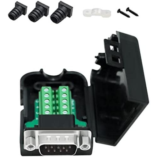 DB9 Breakout Connector, DTECH Male RS232 Connector Kit Serial Adapter DB-9 Solderless Module Board with Terminals Block, Case, Nuts and Tail Pipes (DB9 Male + Nuts)