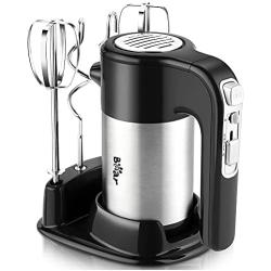Bear Hand Mixer Electric, 300W Power Handheld Mixer with Turbo Boost, Eject Button, 4 Stainless Steel Accessories, Storage Base, 2x5 Speed Electric Hand Mixer for Easy Whipping Dough Cream Cake, Silver