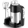 Bear Hand Mixer Electric, 300W Power Handheld Mixer with Turbo Boost, Eject Button, 4 Stainless Steel Accessories, Storage Base, 2x5 Speed Electric Hand Mixer for Easy Whipping Dough Cream Cake, Silver