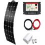 AUECOOR Flexible Solar Panel 100W Solar System + PWM 20A LED Solar Controller + 5M Solar Cable + Cable Entry Cover for RV Boat Off Grid