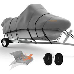 KING BIRD Heavy Duty Center Console Boat Cover, 600D Anti-Fade Marine Grade Oxford, Waterproof Trailerable UV Resistant with Adjustable 2 Tie-Down Straps