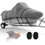 KING BIRD Heavy Duty Center Console Boat Cover, 600D Anti-Fade Marine Grade Oxford, Waterproof Trailerable UV Resistant with Adjustable 2 Tie-Down Straps