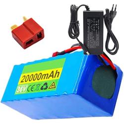 Jieoto 36V 20000mAh Rechargeable Lithium Battery 10S 8P 20Ah E-Bike Lithium-ion Battery Electric Scooters Battery Pack Fit for 200W 250W 350W 500W 750W Motor with Charger+ BMS