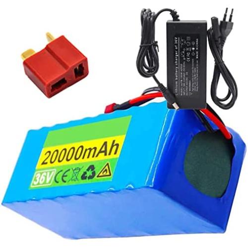 Jieoto 36V 20000mAh Rechargeable Lithium Battery 10S 8P 20Ah E-Bike Lithium-ion Battery Electric Scooters Battery Pack Fit for 200W 250W 350W 500W 750W Motor with Charger+ BMS