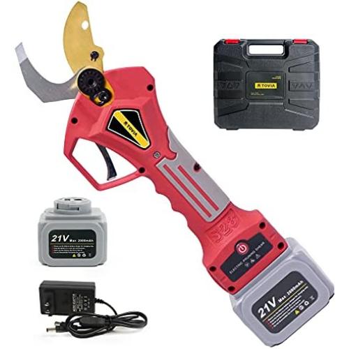 Electric Cordless Pruning Shears for Tree Trimming with 2 Pack Backup Rechargeable 2Ah 21V Lithium Battery Powered Brushless Motor Tree Branch Pruner Adjustable Cutting Diameter, 10 Working Hours