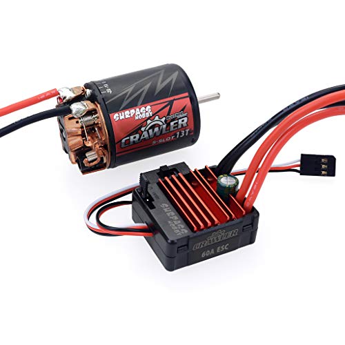 DollaTek 540 13T Brushed Motor 5-Slot RC Car Motor with 60A Brushed ESC Waterproof 6V/2A SBEC and and Programming Card Combo Set for 1/10 RC Crawler