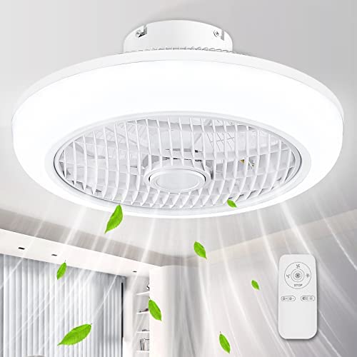 XPEHK Ceiling Fan with Lights Remote Control,18 inch Enclosed Ceiling Fan,Dimming 3 Colors 3 Speeds Memory Function,72W LED Low Profile Ceiling Fan ​for Home Bedroom Living