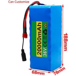 Jieoto 36V 20000mAh E-Bike Battery Li-ion Electric Scooter Battery Pack Electric Street Bikes Lithium Battery with BMS and Charger for 500W 350W 250W Motor