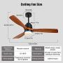 ALUOCYI Outdoor Wood Ceiling Fan with Lights and Remote, 52 inch, 3 Solid Wood Blades,Noiseless Reversible DC Motor Low profile Ceiling fans for Living room, Bedroom, kitchen, Patio, F3601, Brown
