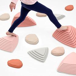 JumpOff Jo Rocksteady Plus Balance Blocks and Puddle Jumper Stones for Kids, Promotes Balance & Coordination, 12 Pieces Total, Desert Rose