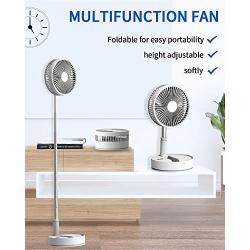 Oscillating Fan Foldaway with Remote Control, 7200mAh Rechargeable Battery Powered Pedestal Fan for Camping, 4 Speed, Timer, Height Adjustment Portable Table Fan for Travel , Outdoor, Home (White)