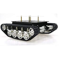 SZDoit Smart Shock Absorption Robot Tank Car Chassis Kit with Suspension System for Arduino Raspberry Pi DIY STEAM Education Platform Tracked Vehicle (Black Frame + Silver Wheel)