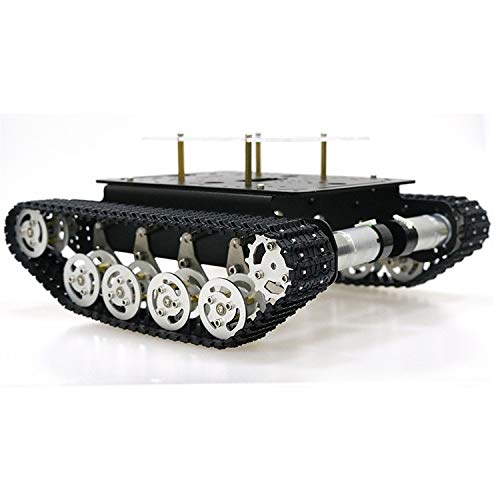 SZDoit Smart Shock Absorption Robot Tank Car Chassis Kit with Suspension System for Arduino Raspberry Pi DIY STEAM Education Platform Tracked Vehicle (Black Frame + Silver Wheel)