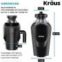 Kraus KWD100-75MBL WasteGuard Continuous Feed Garbage Disposal with 3/4 Horsepower Ultra-Quiet Motor for Kitchen Sinks with Power Cord and Flange Included, 15.25 inch, Black