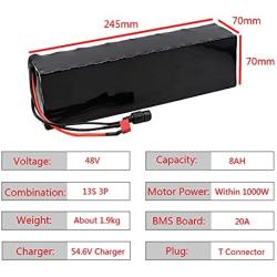 Wnicek 48V 8000mAh E-Bike Lithium-ion Battery 13S3P Lithium Battery Pack for Motors Within 1000W Suitable for Electric Scooters Ebike Power Tools Airplane Models with 20A BMS + Charger