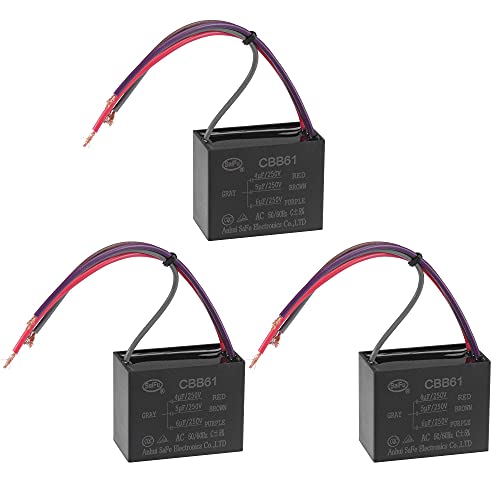 uxcell Ceiling Fan Capacitor CBB61 4/5/6uF 250V AC 4 Wires Metallized Polypropylene Film Capacitor 48x38x26mm for Electric Fan Pump Motor Generator 3Pcs