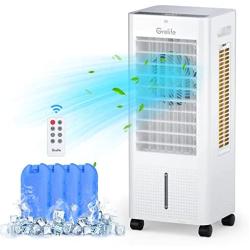 Grelife Evaporative Air Cooler, Portable Cooling Fan with 75° Oscillating, Humidifying, 1.58Gal Water Tank, 4 Ice Packs, Remote Control, 3 Speeds, 12H Timer, Personal Swamp Cooler for Room Home Office