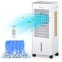 Grelife Evaporative Air Cooler, Portable Cooling Fan with 75° Oscillating, Humidifying, 1.58Gal Water Tank, 4 Ice Packs, Remote Control, 3 Speeds, 12H Timer, Personal Swamp Cooler for Room Home Office