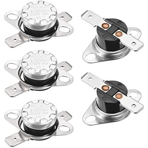 uxcell KSD301 Thermostat 55°C/131°F 10A Normally Closed N.C Adjust Snap Disc Temperature Switch 5pcs