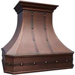 SINDA Classic Hammered Solid Copper Range Hood with High Airflow Cenrtifugal Blower, Stainless Steal Vent with Liner and Internal Motor, Baffle Filter, 30