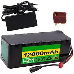 Jieoto 48V 12000mAh Electric Bicycle Lithium-ion Battery 12000mAh E-Bike Battery Pack for 200W/ 350W/ 500W/ 750W/ 1000W Motors for Mountain Bike Electric Scooterwith Charger