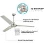 Ciata Lighting Garage Ceiling Fan, Shop Ceiling Fan, Commercial Ceiling Fan, Industrial 56 Inch Three Blade Indoor Ceiling Fan, with Steel Blades - Brushed Nickel