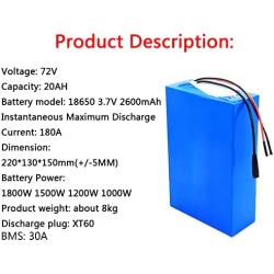 Jieoto 72V 20AH 30AH 40AH E-Bike Lithium-ion Battery Rechargeable Battery Pack Fit for Electric Scooter E-Bike Mopeds Electric Tricycles Electric Motorcycles with Charger+ BMS