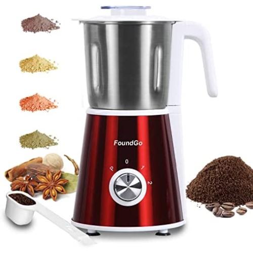 FoundGo 400G Grain Mill Electric Coffee Grinder Multifunction Smash Machine Grinding Machine for Coffee Bean Dry Spices Seeds Cereals Pulverizer Corn Herb Flour Mill with Brush (RED)