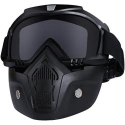 Motorcycle Helmet Riding Goggles Glasses With Removable Face Mask,Detachable Fog-proof Warm Goggles Mouth Filter Adjustable Non-slip Strap Vintage Bullet Fight Motocross (black)