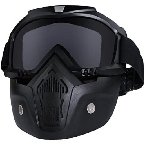 Lunettes de moto avec écran facial amovible, filtre buccal anti-vapeur réglable, sangles antidérapantes, style bullet/fight pour motocross (noir) Lunettes de moto avec écran facial amovible, filtre buccal anti-vapeur réglable, sangles antidérapantes, style bullet/fight pour motocross (noir)