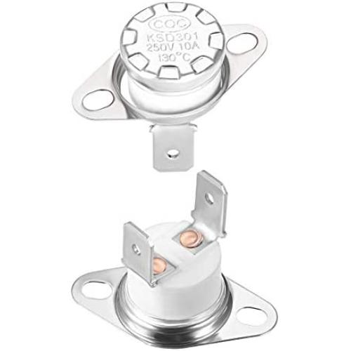 uxcell KSD301 Thermostat 130°C/266°F 10A Normally Closed N.C Adjust Snap Disc Temperature Switch for Microwave,Oven,Coffee Maker 2pcs
