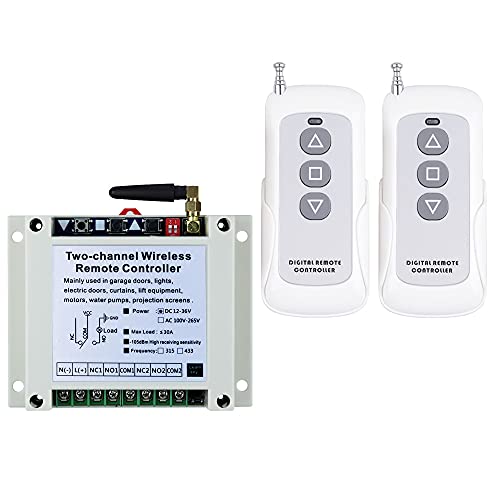 fushionsea Wireless Control Switch DC 12V 24V 36V Motor Forward and Reverse Switch, 2 Channel 30A Relay Remote Control Learning Switch Use for Garage Doors, Window, Motor & More