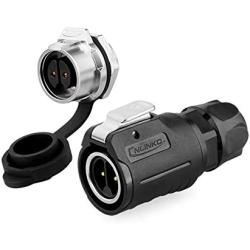 Aviation Connector M16 Plastic Male Plug + Metal Circular Female Socket Φ16mm Outdoor Waterproof IP67 Connectors with Cap Panel Mount 2 Pin Gold Plated for Industrial Device Power Signal