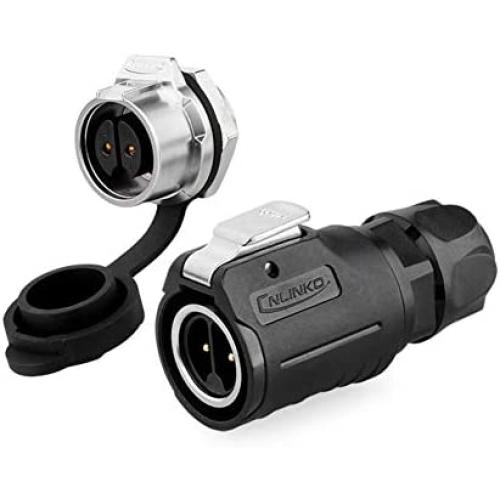 Aviation Connector M16 Plastic Male Plug + Metal Circular Female Socket Φ16mm Outdoor Waterproof IP67 Connectors with Cap Panel Mount 2 Pin Gold Plated for Industrial Device Power Signal