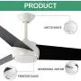 Homeybuff Ceiling Fan with Lights Remote Control, 60-Inch, DC Motor,6 Speed, Frosted Glass (3 Blades), Dimmable LED Light