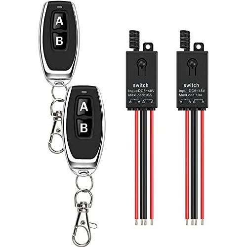 dstfuy Wireless Remote Switch,2 Way Mini Remote Switch DC 5V/12V/24V/48/10A Relay Wireless Light Switch with 328FT Long Range for Motor,LED Light,Wireless Security Alarm