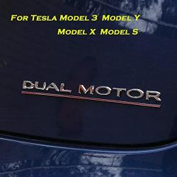 YHCDSEA Model 3 Y Dual Motor Badge Emblem Sticker Plaid Decor Compatible for Tesla Model 3 Y X S Accessories (Dual Motor-Silver)