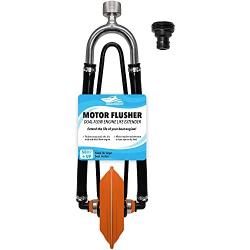 Seaworks Dual Feed Muff Style Heavy Duty Steel Boat Motor Flusher | Use for Antifreeze Winterization or Common Water Flush | 5/8 Inch Standard Garden Hose Connection (Orange)