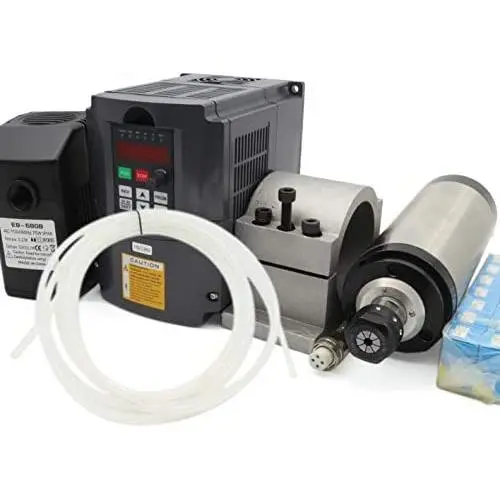 2.2KW Water Cooled Spindle Motor ER20 24000rpm 400Hz+2.2KW VFD Inverter Variable Frequency Driver 110V+80mm Clamp+80W Pump+6m Pipe+14pcs Collet CNC Kit for CNC Router Engraving Milling Machine