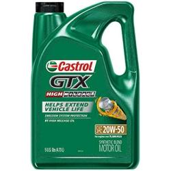 Castrol 03112 GTX High Mileage 20W-50 Motor Oil - 5 Quart