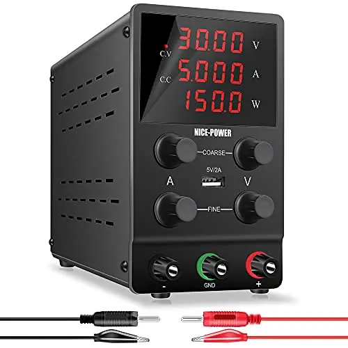 Alimentation CC Ajustable NICE-POWER : 30V 5A, Commutateur Régulé Précision Élevée, Écran LED à 4 Chiffres, Port USB 5V/2A, Sortie Test Lead et Câble d'Alimentation d'Entrée Alimentation CC Ajustable NICE-POWER : 30V 5A, Commutateur Régulé Précision Élevée, Écran LED à 4 Chiffres, Port USB 5V/2A, Sortie Test Lead et Câble d'Alimentation d'Entrée