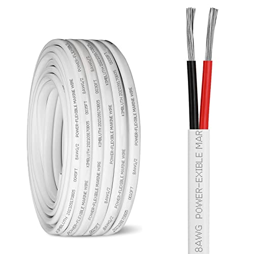 Kimbluth 8 Gauge Duplex Marine Wire Tinned Copper Boat Cable, 20ft 8 AWG Standard USA OFC Oxygen Free Copper Wire for Automotive Boat Speakers Solar Outdoors