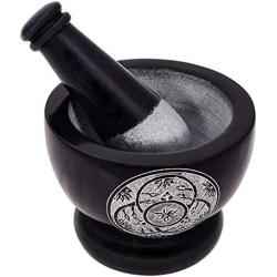 Divit Shilp Mortar and Pestle, Made of Heavy Duty Polished Hard Stone, Natural Stone Grinder for Spices, Pastes, Herbs, Seasoning etc. (Black with Engraving)