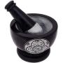 Divit Shilp Mortar and Pestle, Made of Heavy Duty Polished Hard Stone, Natural Stone Grinder for Spices, Pastes, Herbs, Seasoning etc. (Black with Engraving)